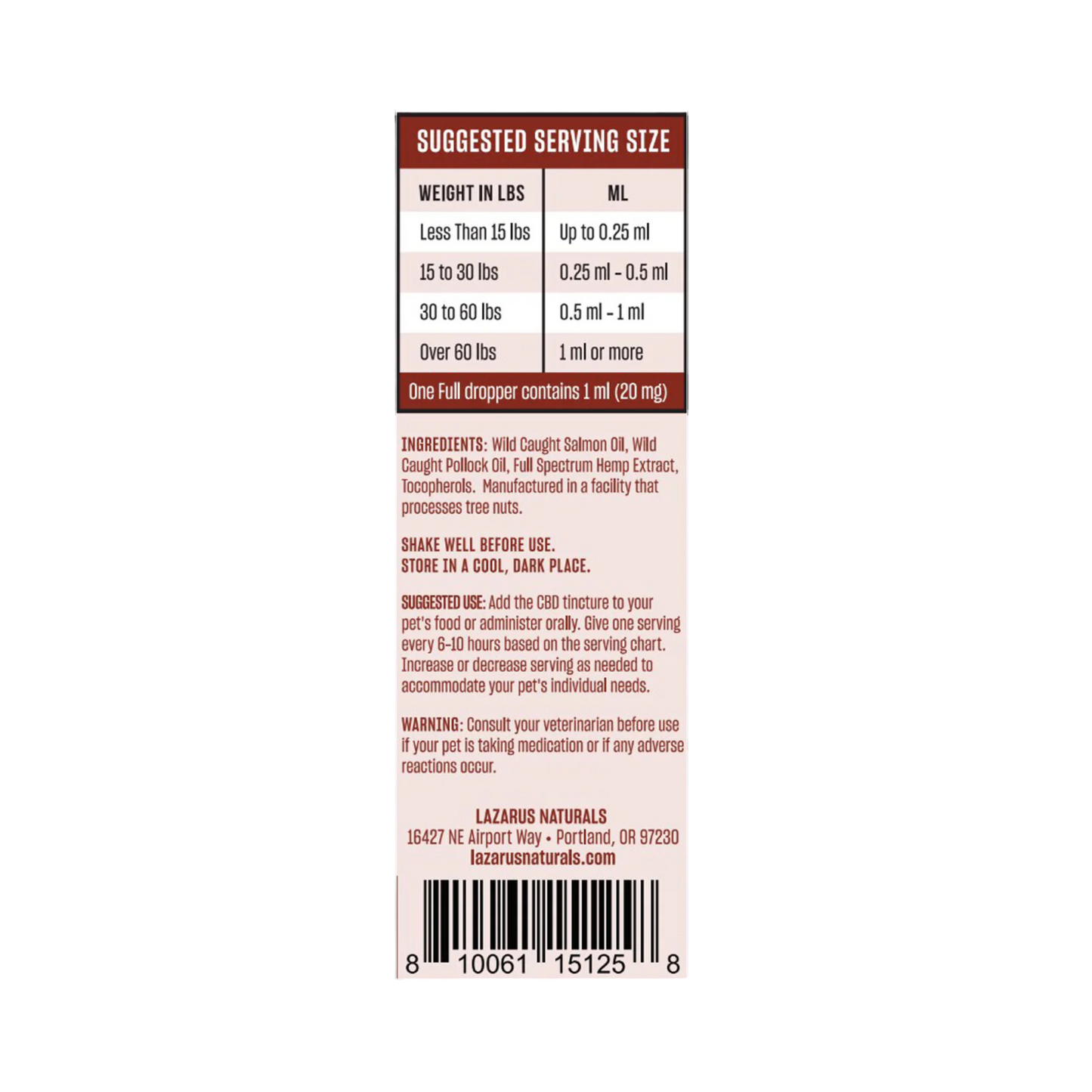 Lazarus Naturals Pet CBD Oil 600 mg | Wild Salmon